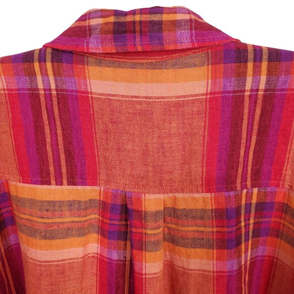 Chicos Design 3 Size XL Shirt Abalone Shell Button Plaid 100% Linen Relaxed Boho - Picture 8 of 11